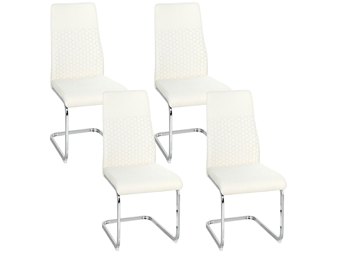 4 Cadeiras Cantilever Assento Acolchoado Metal Creme 45x61x98cm
