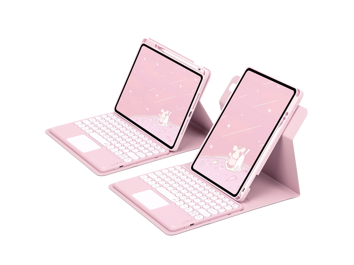 Capa Teclado Bluetooth Czhhmart Para Ipad Air1/air2/pro (9.7) Polegadas,teclado Com Tampa Redonda (rosa)