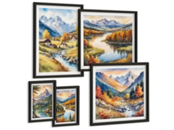 Conjunto De Pinturas Paisagens De Montanhas Rios Florestas Espelharte (5 Peças)
