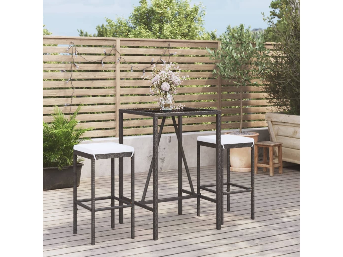 3 Pcs Conjunto De Bar Para Jardim C/ Almofadões Vime Pe Preto Dkd Home Decor