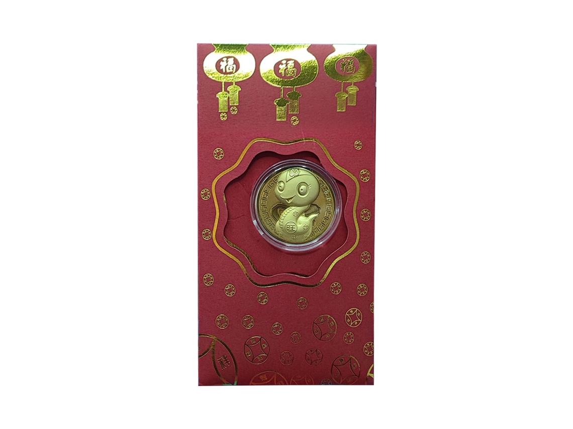 Fortuna da Serpente com moedas de ouro e envelopes vermelhos para Ano Novo Chinês LAXISCREED