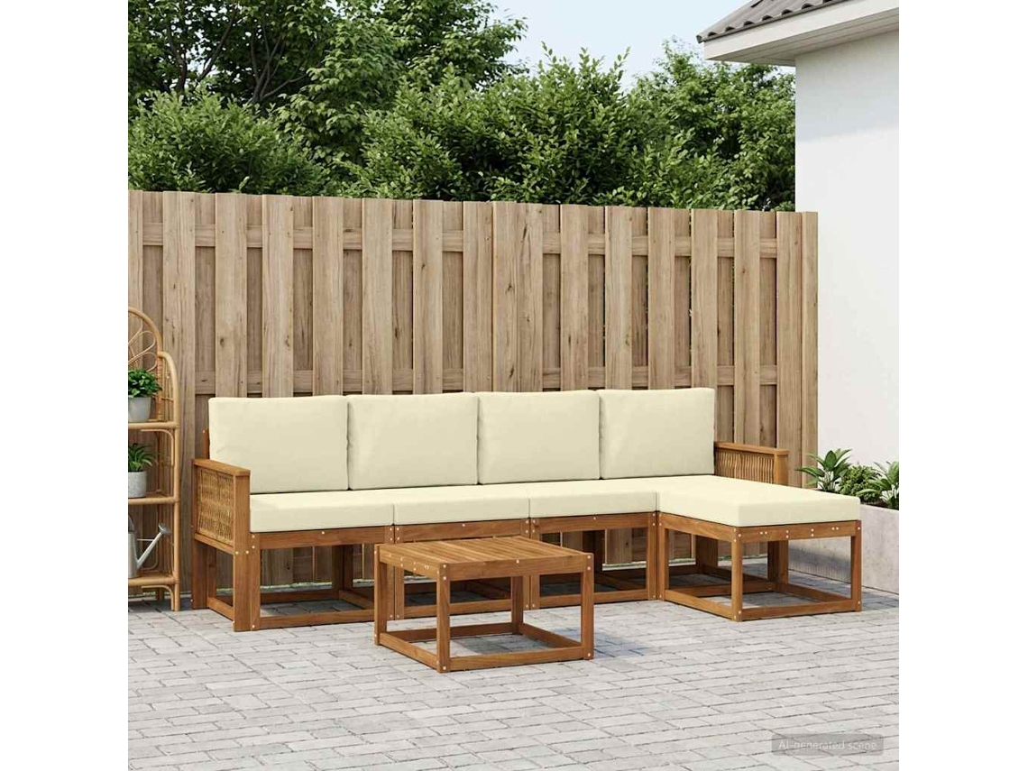 Vidaxl Conjunto De Sofás Para Exterior 6 Unid. Natural E Creme