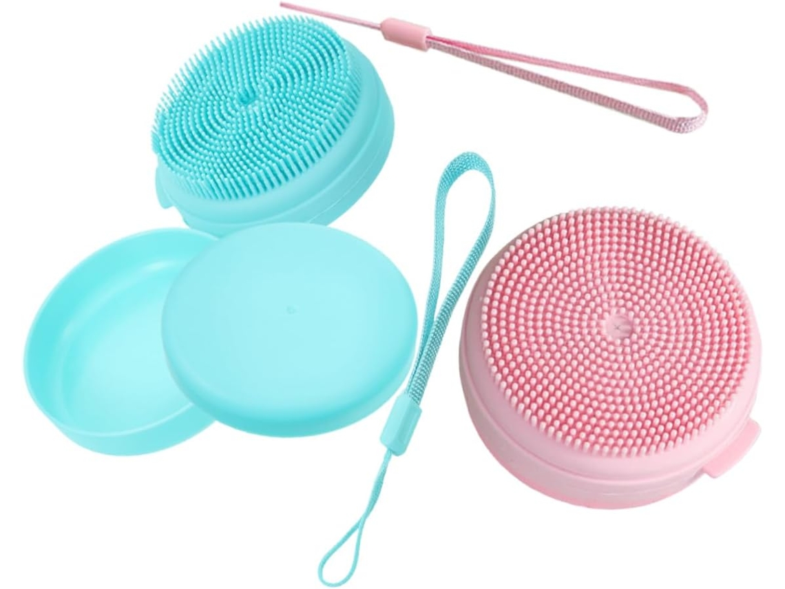 Conjunto De 2 Escovas Esfoliantes Silicone Para Corpo E Rosto, Kit De Limpeza Para Banho Com Capa Protetora