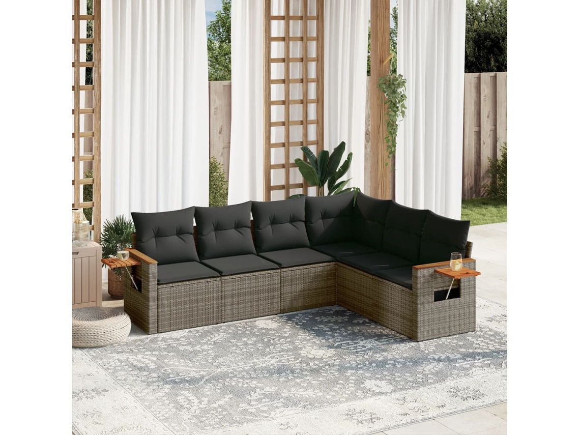 Vidaxl 6 Pcs Conjunto Sofás De Jardim Com Almofadões Vime Cinzento