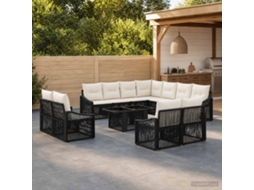 Vidaxl Conjunto De Sofá De Jardim 12 Unid. Preto E Branco Creme