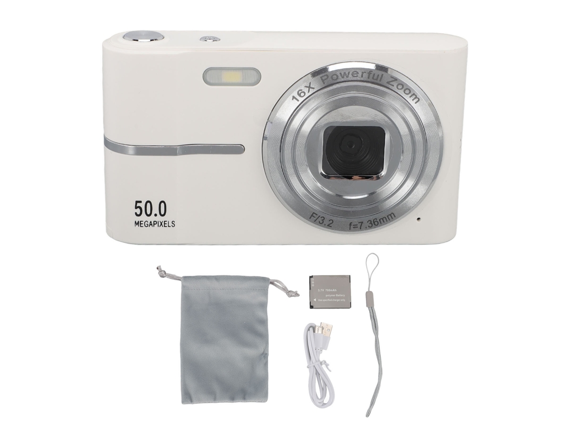 Digital Camera 50mp 1080p Fhd Auto Focus 16x Zoom 2.4 Inch Screen Anti Shake Portable Compact Camera For Kids Students White LAXISCREED