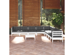 Vidaxl 10 Pcs Conj. Lounge De Jardim C/ Almofadões Pinho Maciço Branco