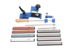 Kit de afiador de facas de ângulo fixo com 4 pedras de afiar e 4 pedras diamantadas.