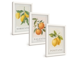 Conjunto De Quadros Com Moldura Limões, Laranjas, Amalfi Moldura Branca Fotos Para O Corredor Espelharte (3 Peças 20x30 Cm)