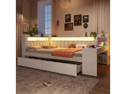 Cama-dia Acolchoada 140x200cm Com Usbs, Faixa De Led, Escrivaninha E 2 Gavetas, Branca