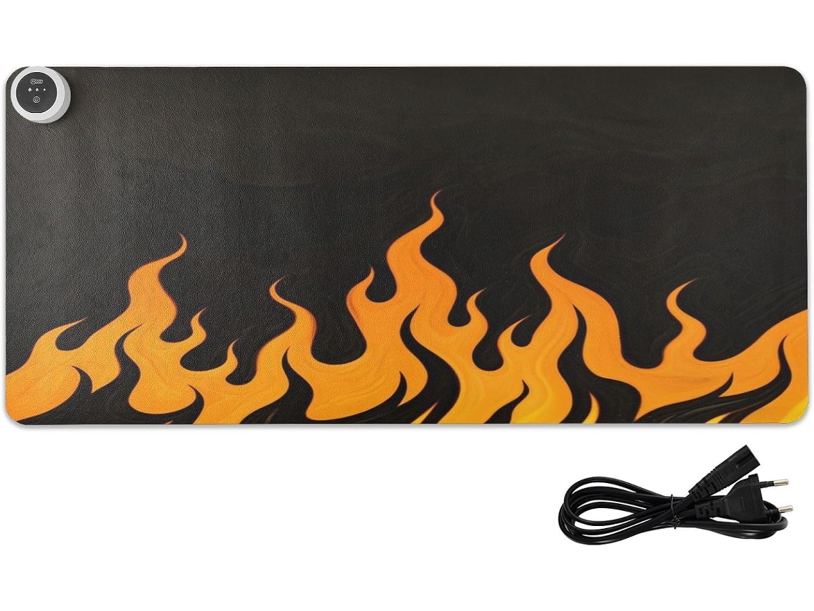 Mousepad Aquecido em Couro Preto e Laranja Fluorescente, 80 X 33 Cm, Antiderrapante, para Laptop Desktop. Cm