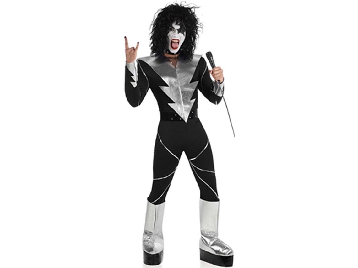 Fantasia de cantor de rock masculino com maquiagem