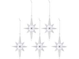 Conjunto 5 Pingentes Decorativos Formato Estrela Pontas Led Brilhante Feitos Plástico Tamanho Ideais Decoração GOKOCO