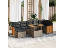 Vidaxl 8 Pcs Conjunto Sofás Jardim Almofadões Vime Pe/acácia Cinzento