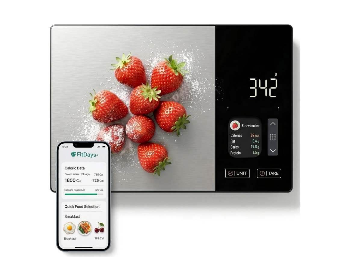 Balança De Cozinha Digital Com Cálculo De Calorias E Proteínas Com App Fitdays+