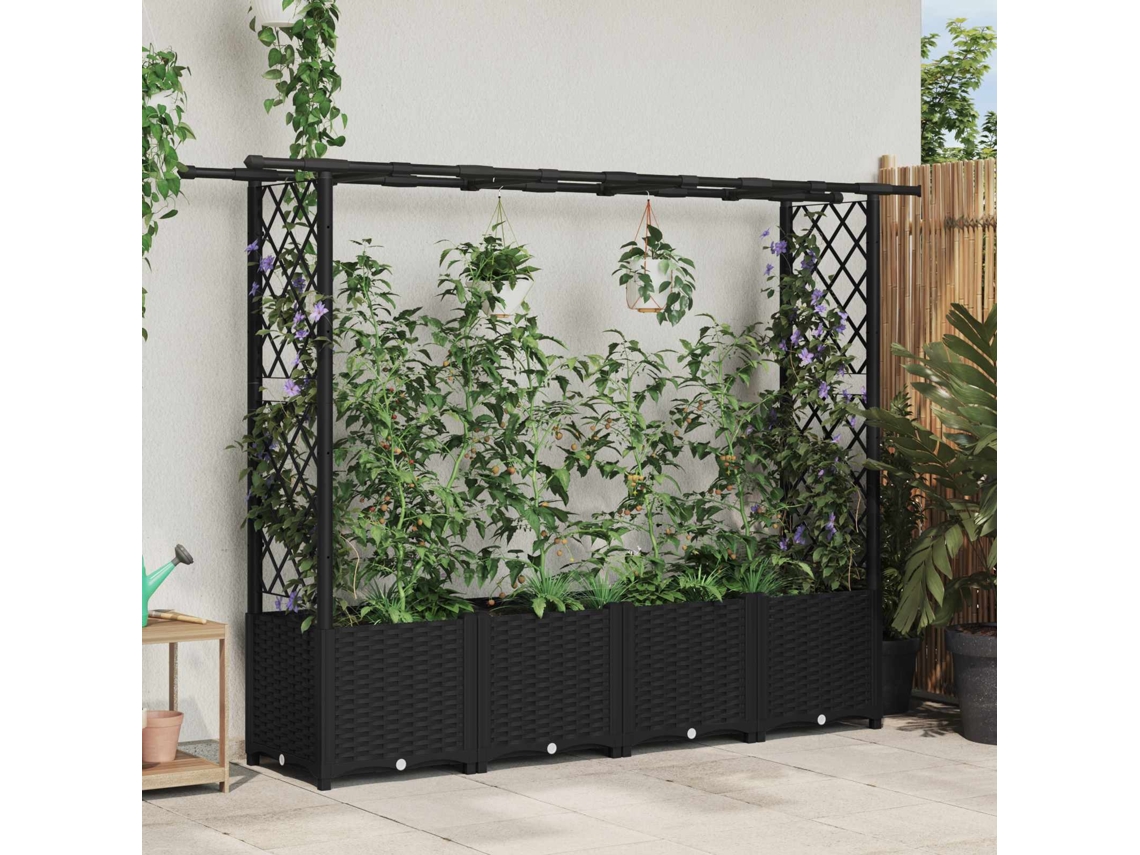 Vidaxl Cama Elevada Com Treliça E Telhado Preto 203 X 40 X 136 Cm Pp