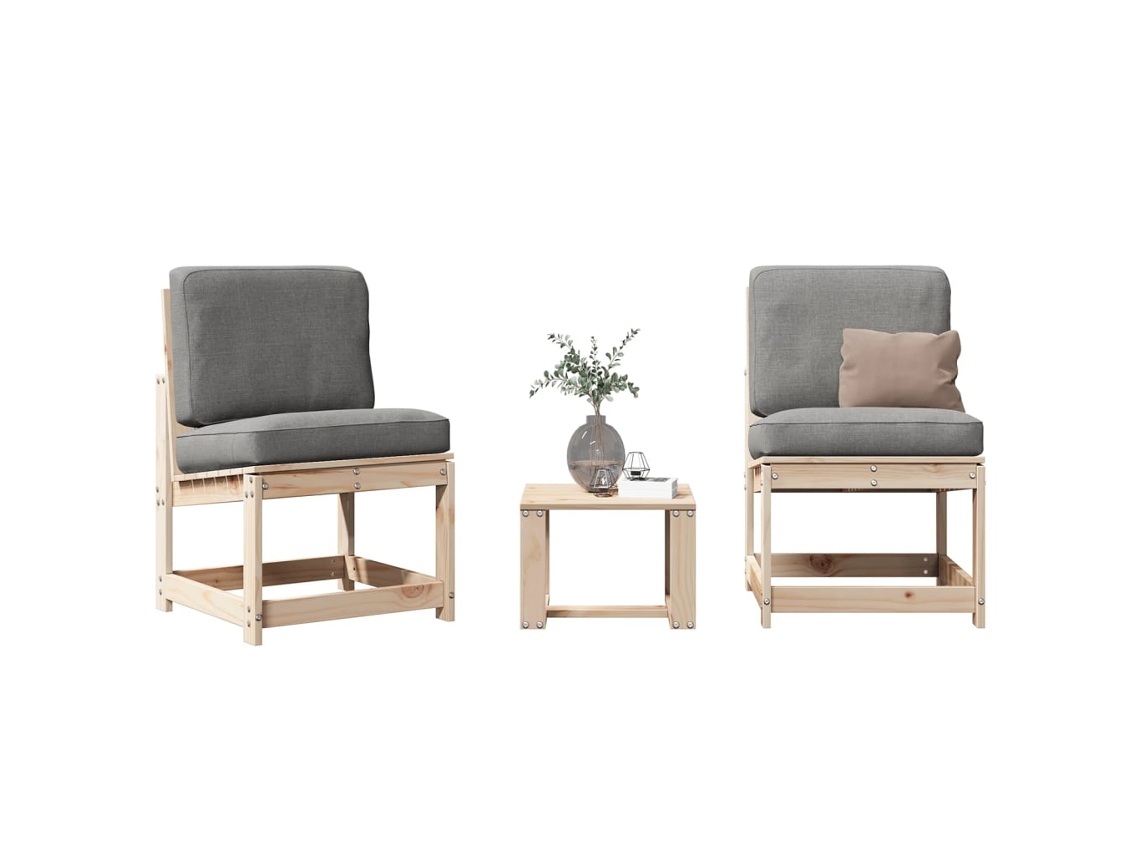 Vidaxl 3 Pcs Conjunto Lounge De Jardim Madeira De Pinho Maciça