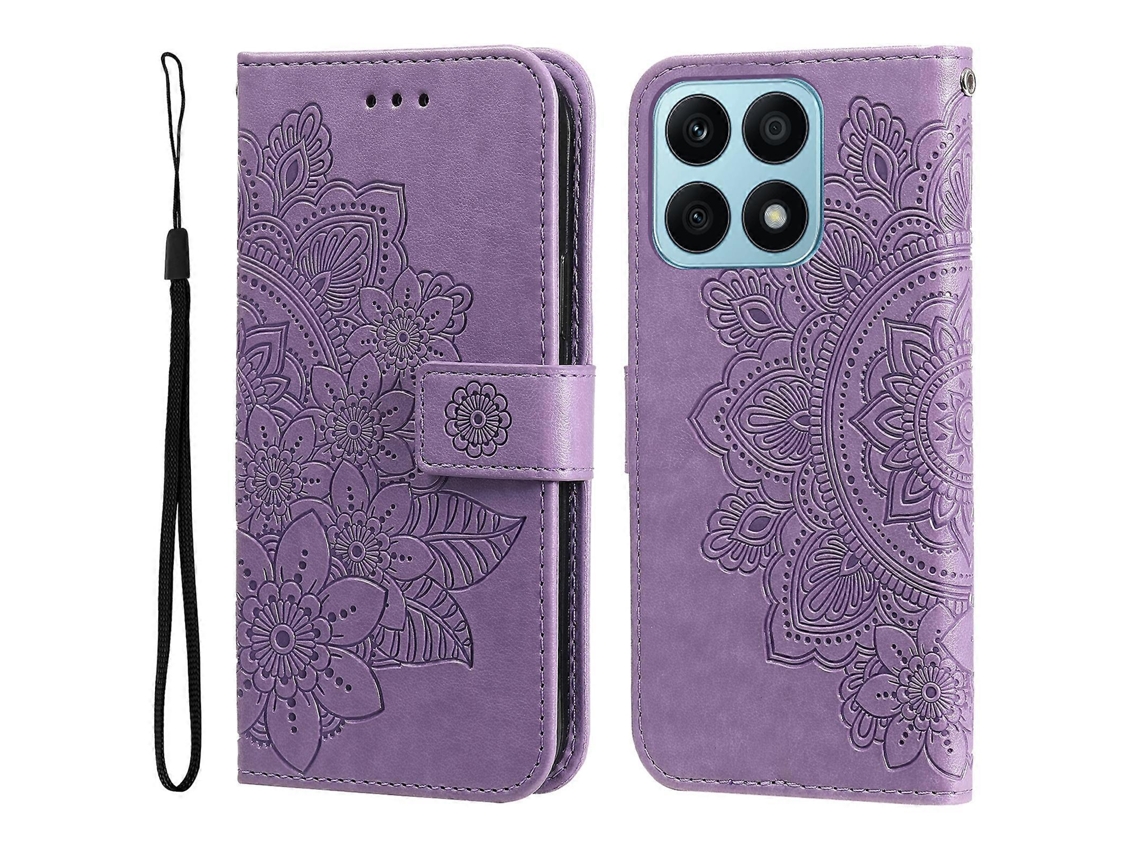Capa De Couro Com Relevo De Flores De 7 Pétalas Para O Celular Honor X8a