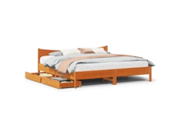 Vidaxl Estrutura Cama C/ Gavetas 200x200 Cm Pinho Maciço Castanho-mel