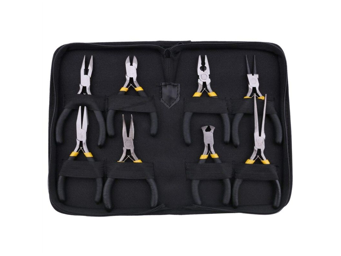 Conjunto De 8 Mini Alicates, Incluindo Alicate Bico Longo Com Dentes, Fino Curvo, Diagonal, Cortador, Cabo Preto E Protetor. -aquaforge
