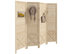 Biombo de 4 Painéis Separador de Ambientes Dobrável 152x1.7x144.5cm Painéis com Orifícios para Pendurar Madeira BTFORUS