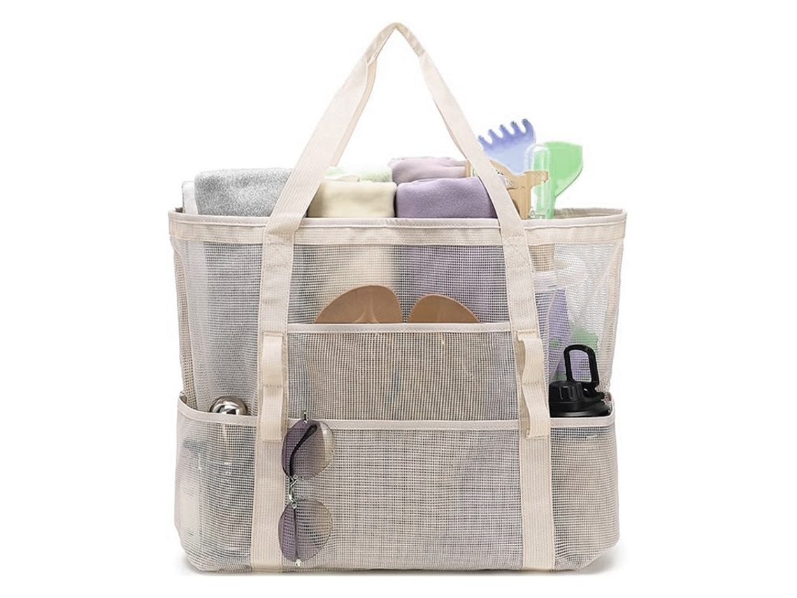 Bolsa de Praia de Mão de Grande Capacidade AOZORZ (bege Multifuncional 28,5 * 18 * 28cm)