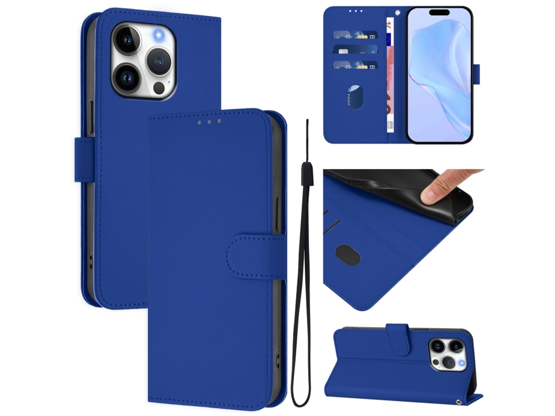 Capa De Couro Sintético Para Iphone 16 Pro - Toque Suave - Cor Sólida - Com Cordão