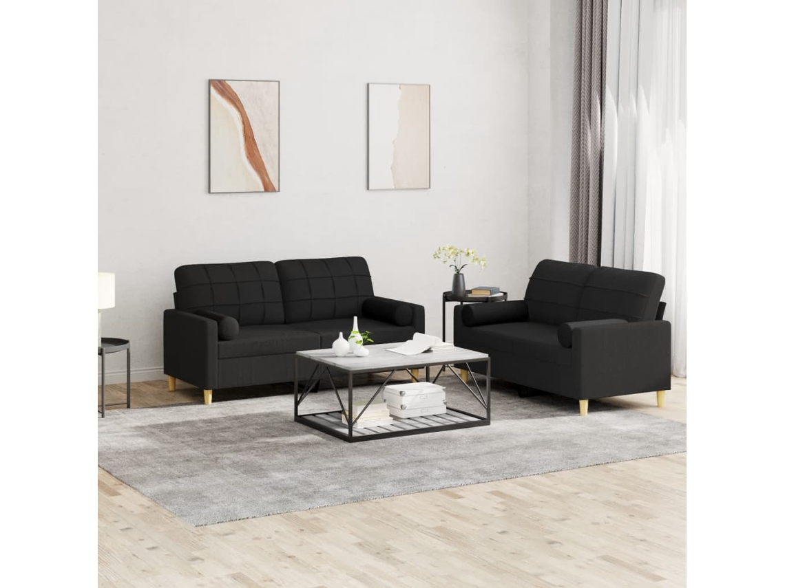 Vidaxl 2 Pcs Conjunto De Sofás Com Almofadas Tecido Preto