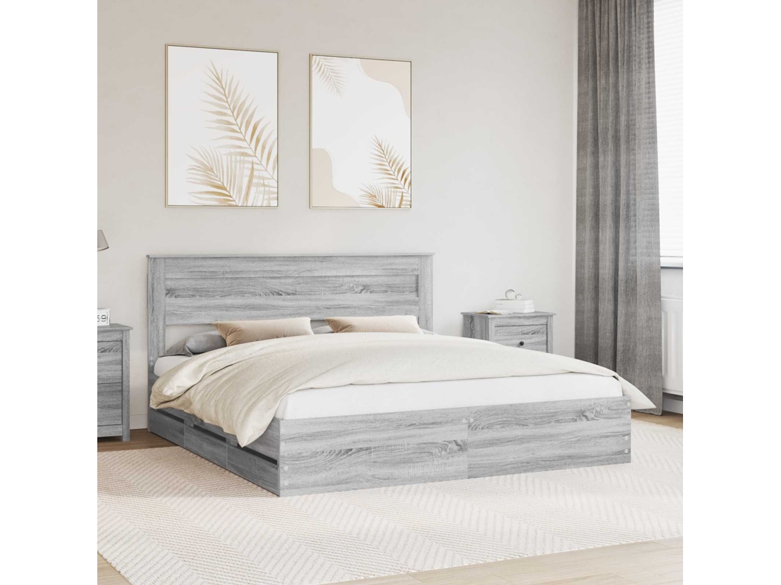 Vidaxl Estrutura Da Cama Com Gaveta Cinza Sonoma 200 X 200 Cm