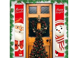 Banner de Natal com Papai Noel e Boneco de Neve 180x30cm Nova Line