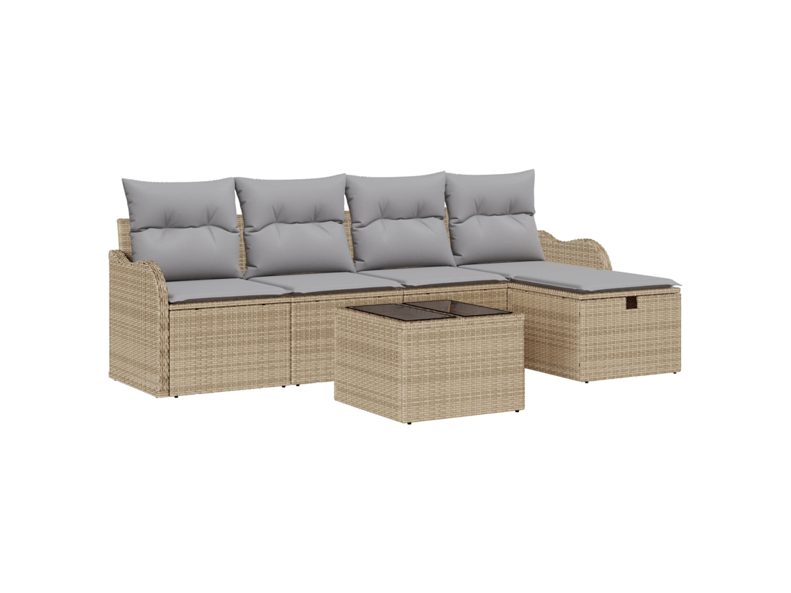 Conjunto 6 Móveis De Jardim Vidaxl Bege Vime Pe (55 X 55 X 37 Cm)