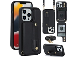 Suporte Casa Pega Para Iphone 15 Pro Max Pele Sintética Com Porta-cartões Preto