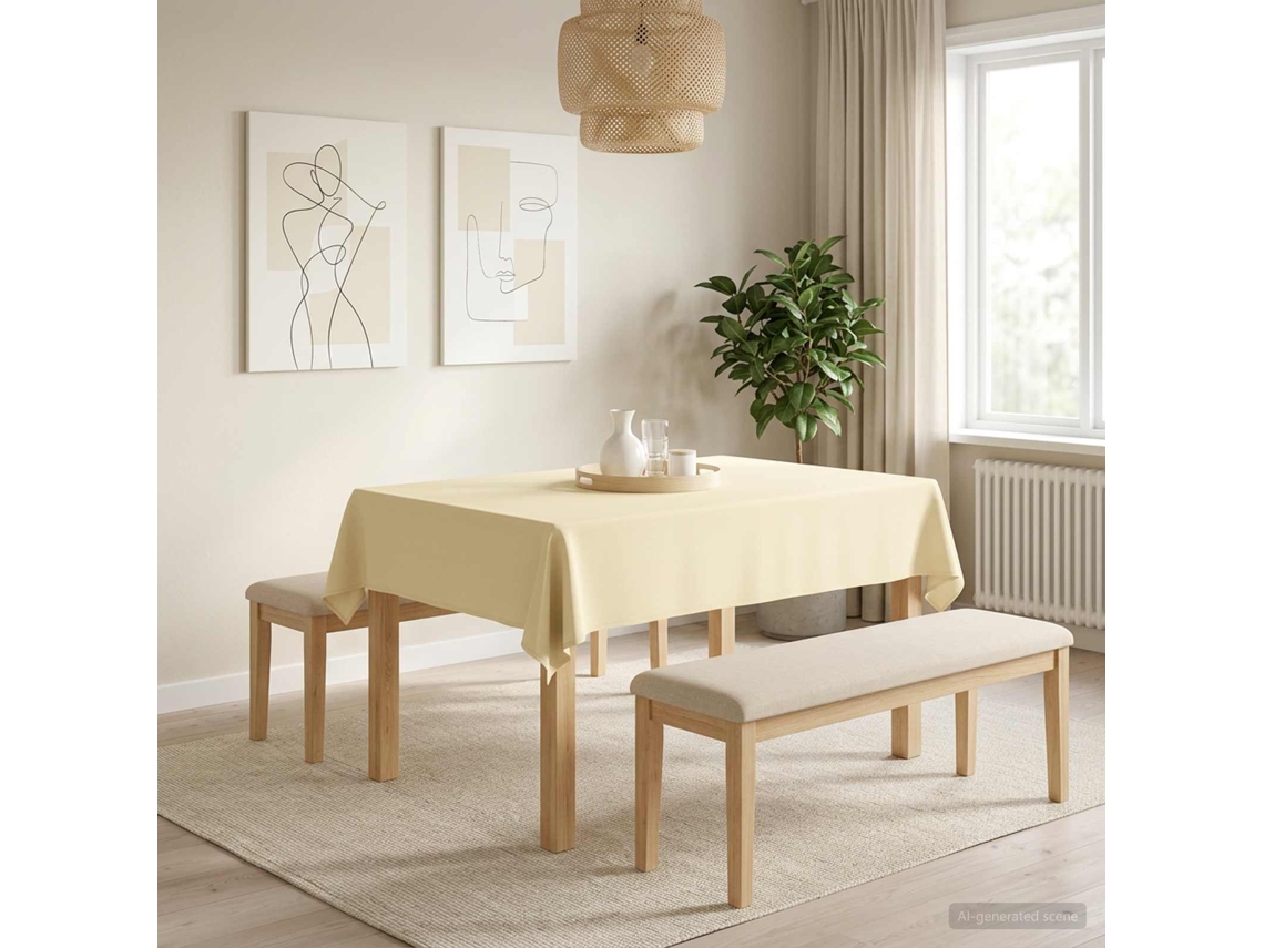 Vidaxl Toalha De Mesa Retangular Branco Creme 140 X 180 Cm Poliéster