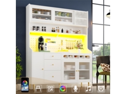 Hochschrank 145×39×171cm, Verstellbare Einlegeböden, Led, Schublade Weinregal, Weiß Ge