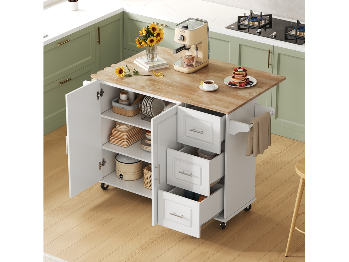 Mesa Cozinha 137*43(76)*92cm, Carvalho, Dobrável, 3gavetas, Suporte Toalhas, Cozinha/sala-lb