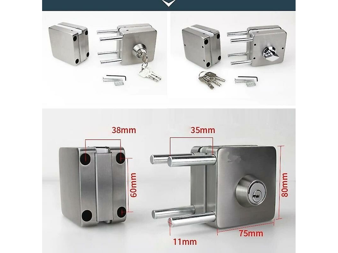 Fechadura De Porta Vidro Em Aço Inoxidável 10-12 Mm, Abertura Dupla Sem Furos.