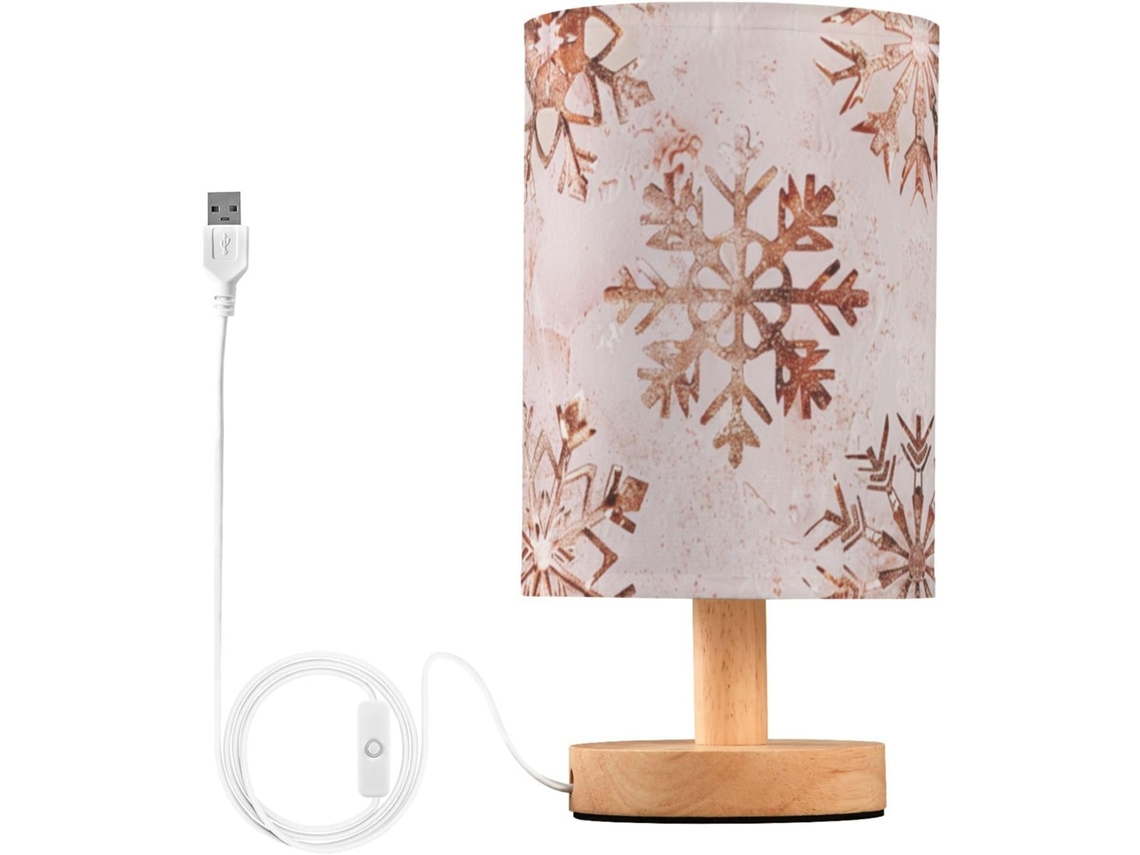 Abajur De Natal Mnsruu Para Quarto E Sala Estar, Com Estampa De Floco Neve Em Ouro Rosa, Luminária De Cabeceira Com