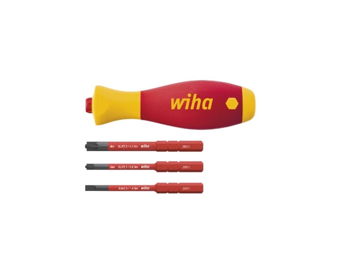 Conjunto De Chave De Fenda Elétrica WIHA Softfinish® Slimvario® De 4 Peças Com Porta-Bits, Com Slimbits (43449)
