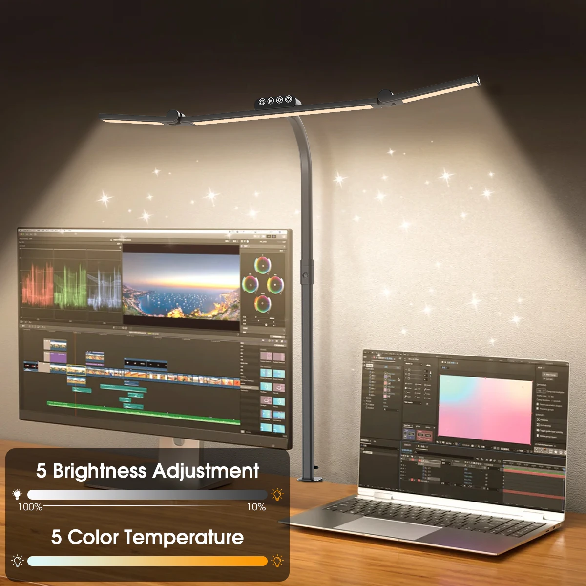 Luminária De Mesa Led Com Clipe, Flexível E Giratória, Com Intensidade De Luz Ajustável.