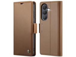 Capa Para Samsung Galaxy S26 5g De Couro Com Textura De Lichia E Fecho Borboleta Proteção E Rfid Antirroubo Marrom