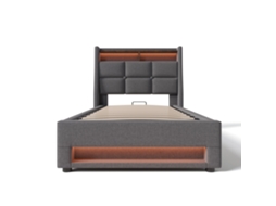 Cama Estofada PAPRIKA 90x200cm com Usb e Led, estrutura Metálica e Ripas, para Quarto Juvenil, com Colchão