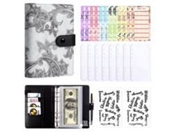 Creative Cashew Flower Pattern A6 Macaron Binder Budget Planner Notebook Black Cover With 8-zipper Pockets, 12-cash