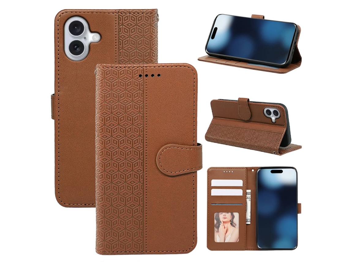 Capa Em Couro Pu, Para Apple Iphone 16 - Castanho