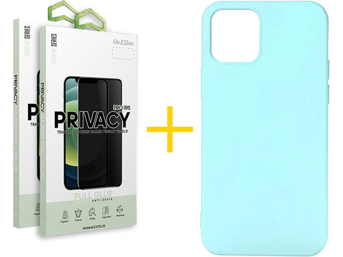 Capa + 2 Películas de Vidro Anti-Spy iPhone 13 Pro SKYHE Silicone Líquido Verde-Àgua