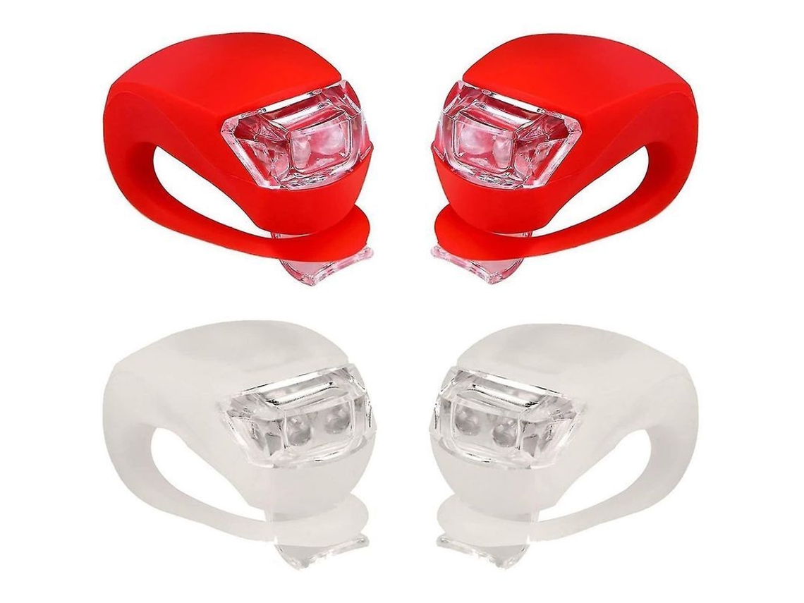 2 Pares Luz Bicicleta Dianteira E Traseira Silicone Led - Farol E Lanterna, Impermeável, Fácil Instalação Blanco-rojo