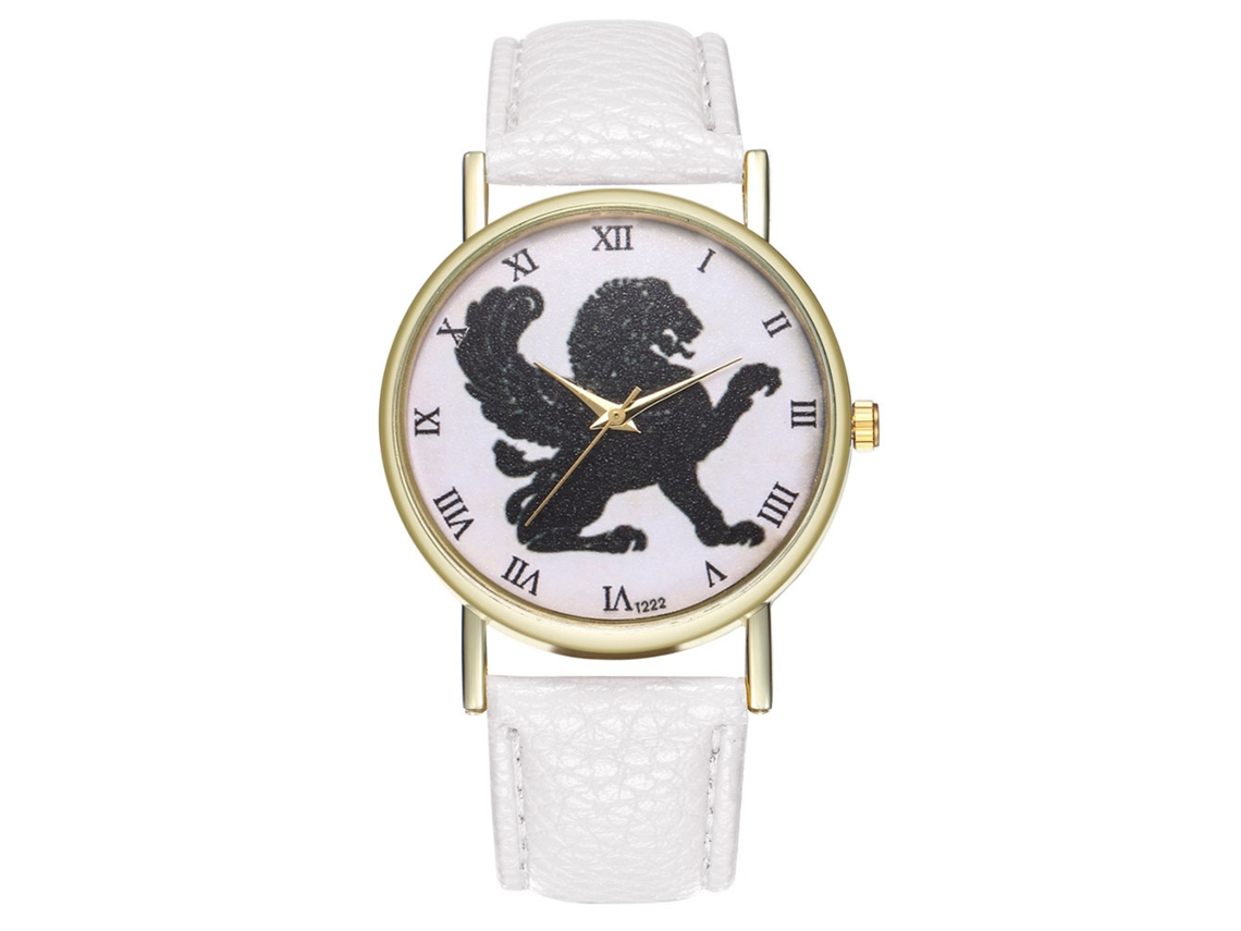 Relógio de quartzo unissex com pulseira de couro sintético, estilo retrô, branco.