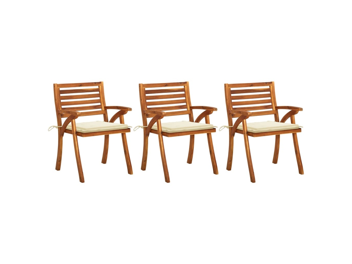 Cadeiras De Jantar Jardim C/ Almofadões 3 Pcs Acácia Maciça Dkd Home Decor