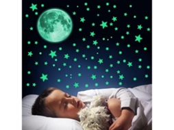 Pegatina de estrella de luz nocturna, pegatina de pared de luna y estrella brillante, estrellas brillantes para el techo
