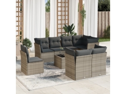 Vidaxl 9 Pcs Conjunto Sofás P/ Jardim Com Almofadões Vime Pe Cinzento