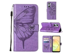 Capa De Couro Com Estampa De Borboleta Em Relevo Para Realme 10 4g